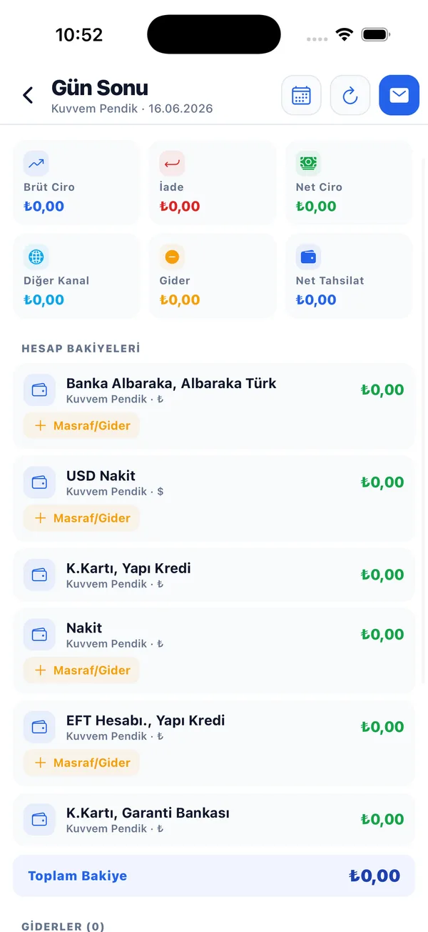 KuvvemERP mobil — Mağaza Gün Sonu