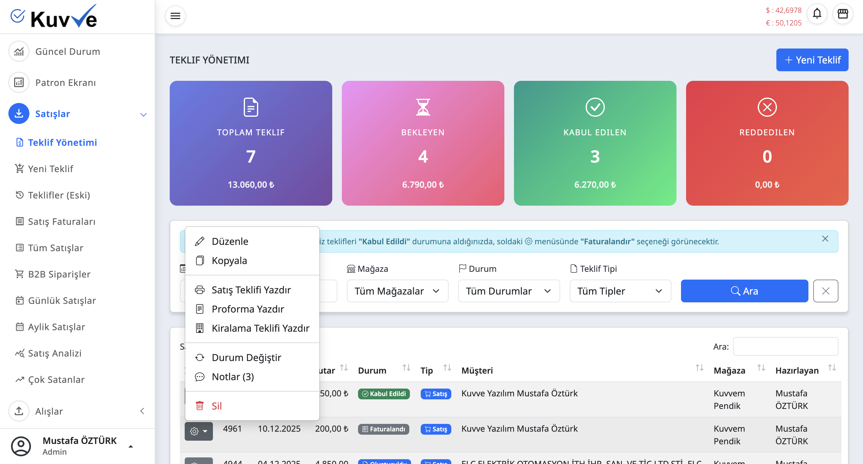 Teklif Modülü ekran goruntusu 1